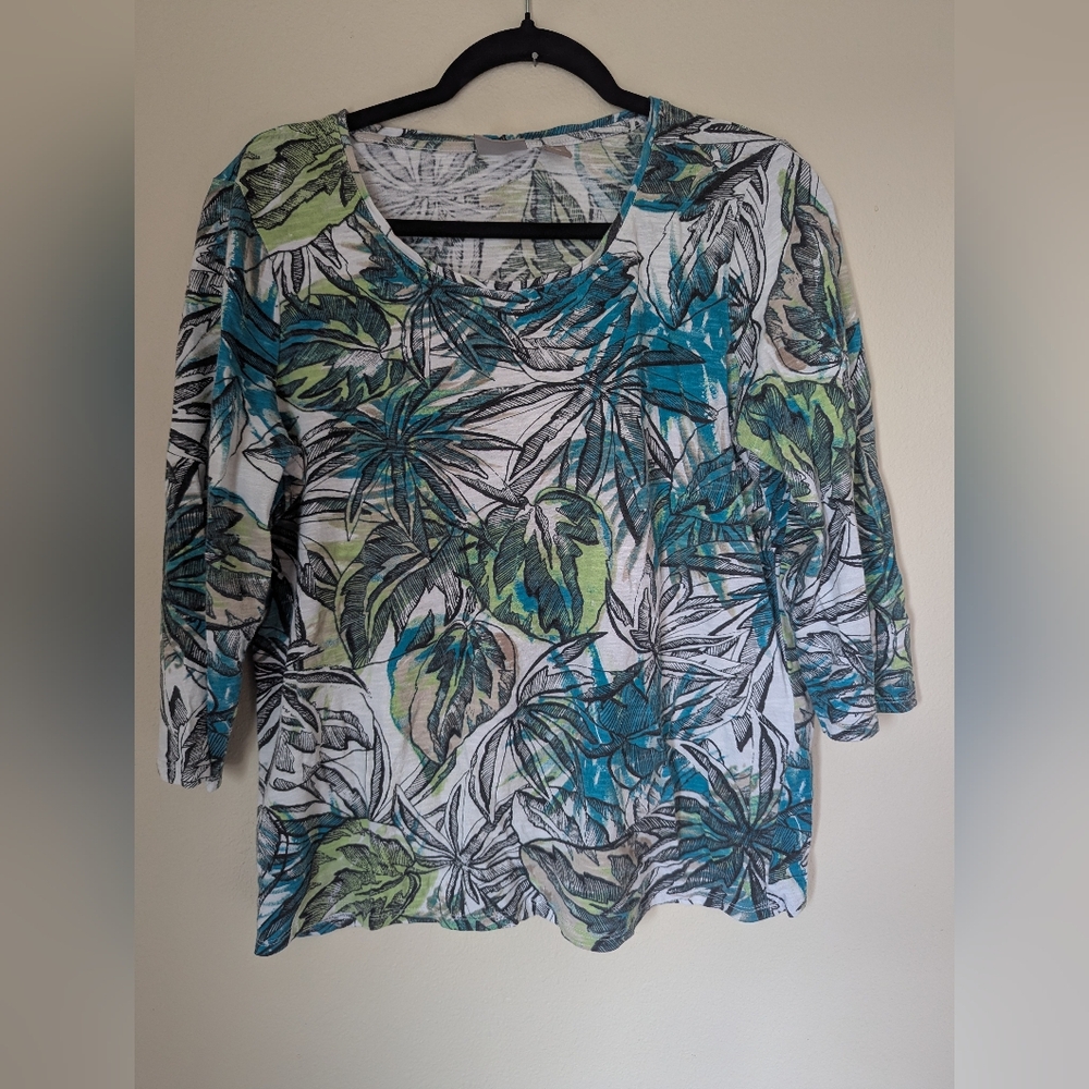 Chico's Tropical Leaf Print Top Size M